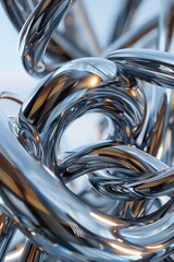 Aufkleber - 3D rendering of an abstract form, with a violet background and organic, smoothly curved forms made of glossy metal and matte