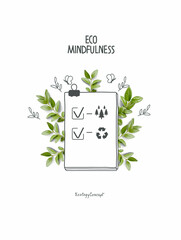 Wall Mural - Hand drawn checklist sign with things done to improve the environment. Illustration of Environmentally friendly planet. Ecology and Sustainable lifestyle Consept.