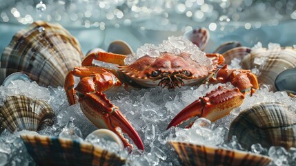 Wall Mural - Crab clams ice ocean fresh. Generative AI