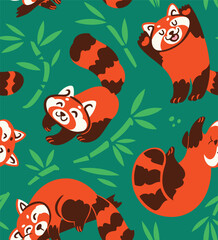 Wall Mural - Cute playful red pandas. Vector pattern design