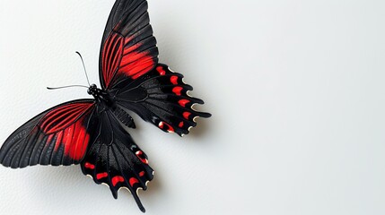 Wall Mural - Black and Red Butterfly on White Background