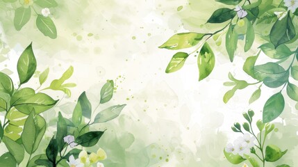 Wall Mural - Spring web banner, green floral watercolor invitation