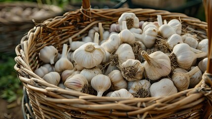 Canvas Print - Garlic cloves in basket. Generative AI