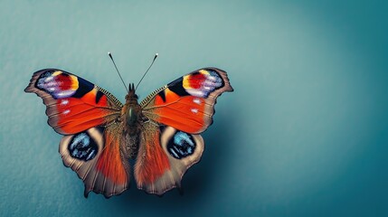 Wall Mural - Peacock Butterfly on a Blue Background