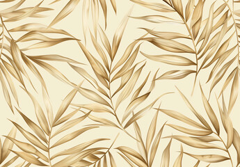 Wall Mural - A seamless pattern of beige palm leaves with a neutral background, showcasing the natural beauty and elegance in an elegant and sophisticated design. 