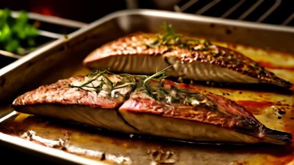 Canvas Print -  Deliciously grilled fish ready to be savored