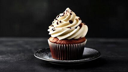 Poster -  Deliciously indulgent chocolate cupcake with a generous swirl of whipped cream