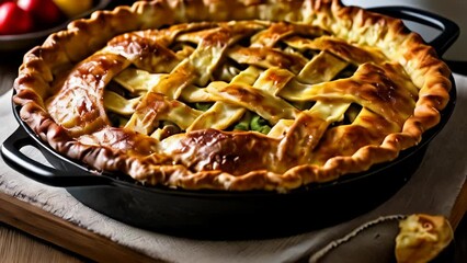 Poster -  Deliciously baked golden pie ready to be served