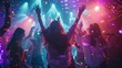 © Marco - group of people dancing with their backs to each other in a disco with neon lights