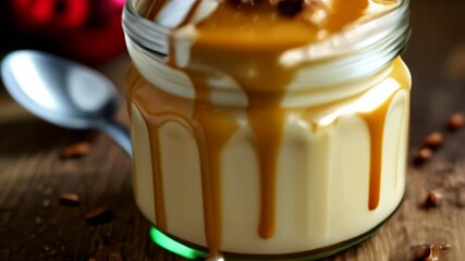 Poster -  Delicious caramel drizzled over a creamy treat ready to be savored