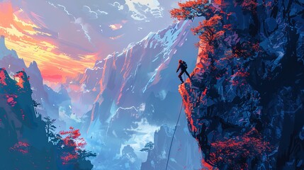 Wall Mural - Magnificent Hiker in the mountains Landscape with mountains and clouds