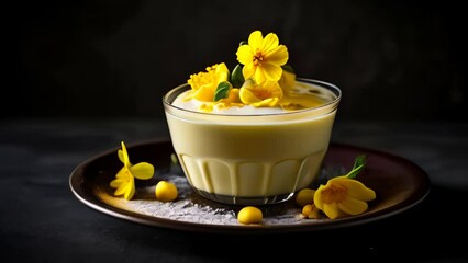 Poster -  Delicate yellow flower garnish adds a touch of elegance to this creamy beverage