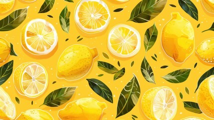 Wall Mural - summer yellow lemon seamless pattern