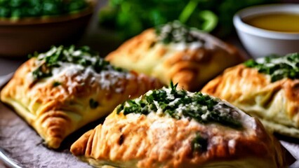 Poster -  Deliciously baked pastries with fresh herbs ready to be savored