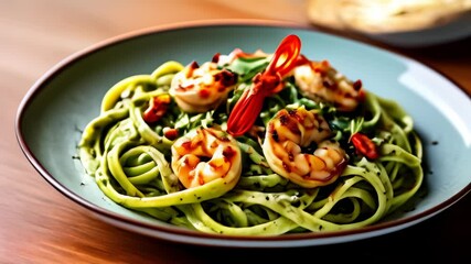 Canvas Print -  Delicious shrimp and pasta dish ready to be savored