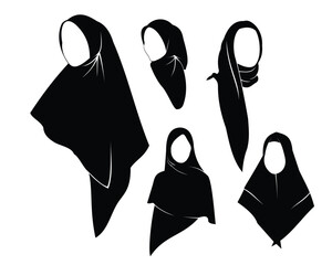 hijab silhouette, various models available in black and white style, editable vector eps 10.