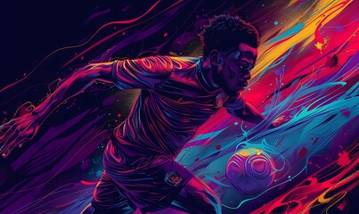 Wall Mural - A powerful illustration of a player with intense focus, rendered with vibrant colors and bold lines