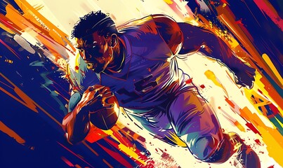 Wall Mural - A powerful illustration of a player with intense focus, rendered with vibrant colors and bold lines