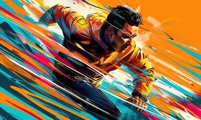 Wall Mural - A powerful illustration of a player with intense focus, rendered with vibrant colors and bold lines