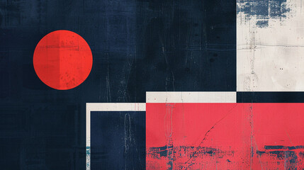 Wall Mural - Deep navy blue, bright red, & pale pink Suprematism art background