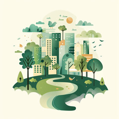 Wall Mural - green city illustration