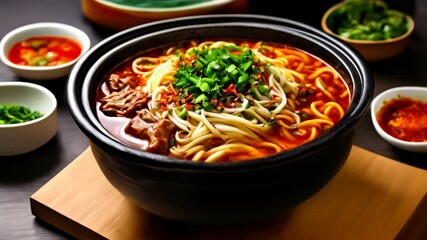 Poster -  Delicious noodle soup with toppings ready to be savored