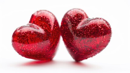 Canvas Print - Two vibrant red hearts on a plain white backdrop suitable for Valentine s Day weddings engagements cardiovascular health healthcare and greeting cards