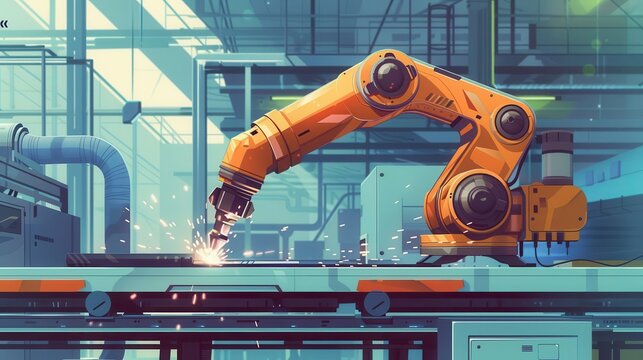 robotic arm performing precise welding in hightech industrial factory aipowered automated manufacturing illustration