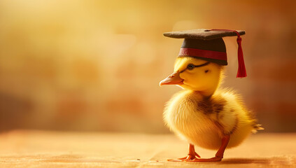Cute duckling wearing graduation hat, symbolizing education and achievement, perfect for academic and graduation-themed visuals.