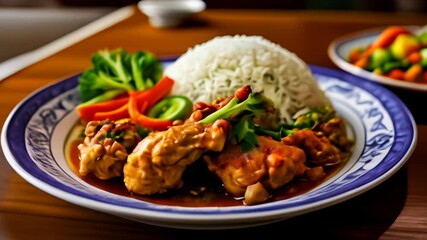 Poster -  Delicious Asian cuisine served on a wooden table