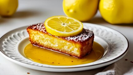 Poster -  Delicious dessert with lemon garnish ready to be savored