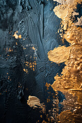 Poster - Dynamic strokes of gold and silver paint on a dark background, highlighting texture and depth,