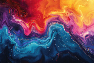Poster - Harmonious blend of warm and cool colors in a freeform abstract painting,