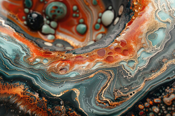 Poster - Elegant use of metallic paints to create a shimmering, abstract composition,