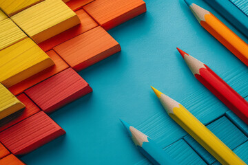 Poster - Minimalist isometric background with overlapping rhombuses creating a 3D back-to-school effect,