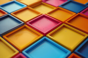 Poster - Minimalist isometric background with overlapping rhombuses creating a 3D back-to-school effect,