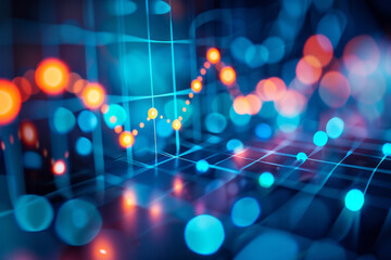 Poster - A creative line graph with smooth curves and data points highlighted by bright, contrasting colors,