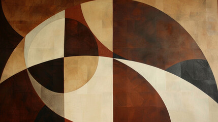 Wall Mural - Dark chestnut brown, burnt sienna, & soft cream Constructivism art background