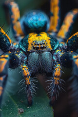 Aufkleber - Macro shot of a spider with heterochromatic leg patterns, each leg showing a different color,