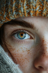 Poster - Close-up of a person with one blue eye and one brown eye, highlighting the vibrant contrast,