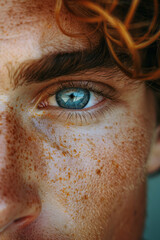 Poster - Close-up of a person with one blue eye and one brown eye, highlighting the vibrant contrast,
