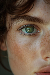 Leinwandbilder - Close-up of a person with one dark brown eye and one light green eye, focusing on the difference in shades,