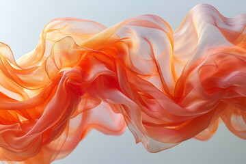 Poster - Detailed view of luxurious silk threads intertwining and floating gracefully in the air on a white backdrop,