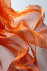 Poster - Macro shot of silky fabric with intricate patterns, suspended and flowing beautifully against a white background,
