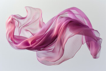 Poster - Close-up of a lightweight silk scarf elegantly twirling in the air, set against a pure white background,