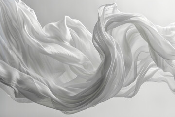 Poster - Detailed image of soft, flowing fabric creating delicate ripples in mid-air on a clean white backdrop,