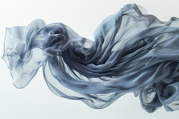 Poster - Detailed image of translucent fabric with intricate textures, gracefully floating in mid-air on a white backdrop,