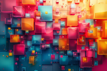 Wall Mural - Artistic illustration of an AI algorithm breaking down raw data into understandable insights, using geometric shapes and vibrant colors,