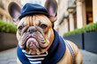 © CreativAI - Bulldog Francés con Atuendo Azul en la Acera