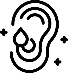 Poster - human ear getting ear drops for otitis treatment, simple black and white icon